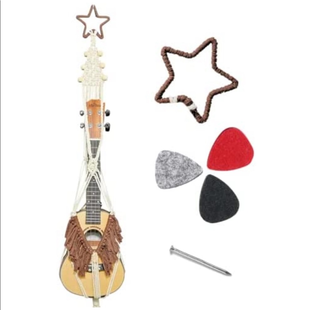 Macrame Ukulele wall hanger - brown and white
